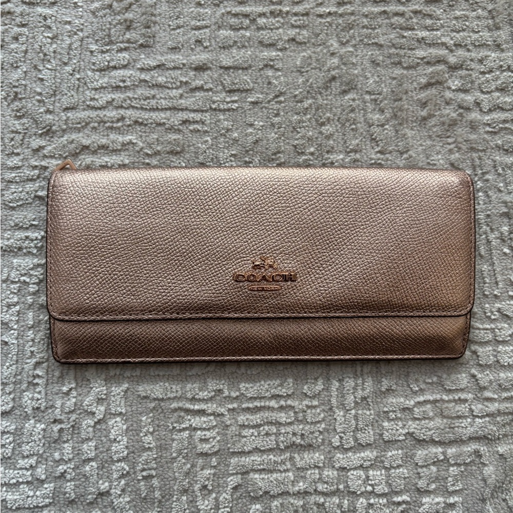 Coach Metallic Rose Gold Slim Fold Wallet